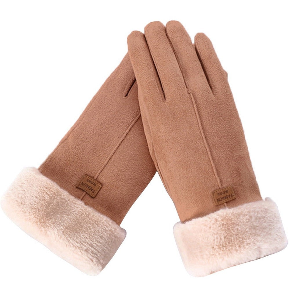 Touchscreen-Handschuhe für Damen in Wildlederoptik mit Fleecefutter und Plüschstulpe, Ansicht 10