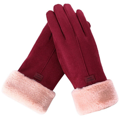 Touchscreen-Handschuhe für Damen in Wildlederoptik mit Fleecefutter und Plüschstulpe, Ansicht 11