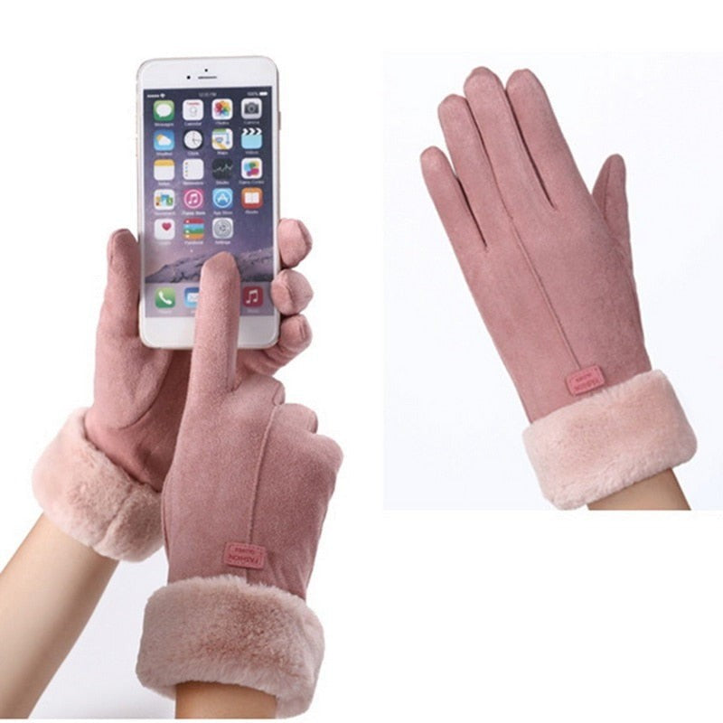 Touchscreen-Handschuhe für Damen in Wildlederoptik mit Fleecefutter und Plüschstulpe, Ansicht 14