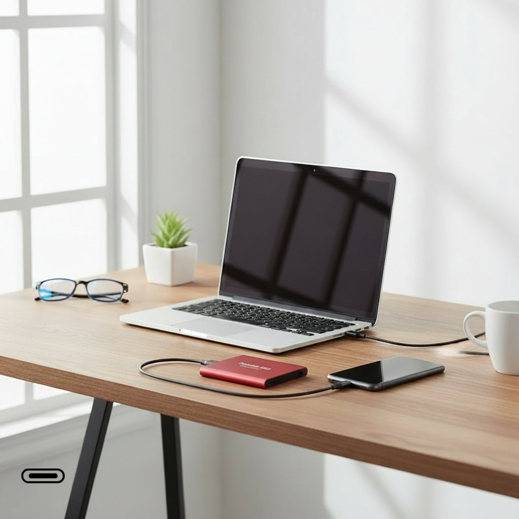 Tragbare externe SSD mit USB-C, USB 3.1 und Aluminiumgehäuse für Laptop, PC und Tablet, Ansicht 2