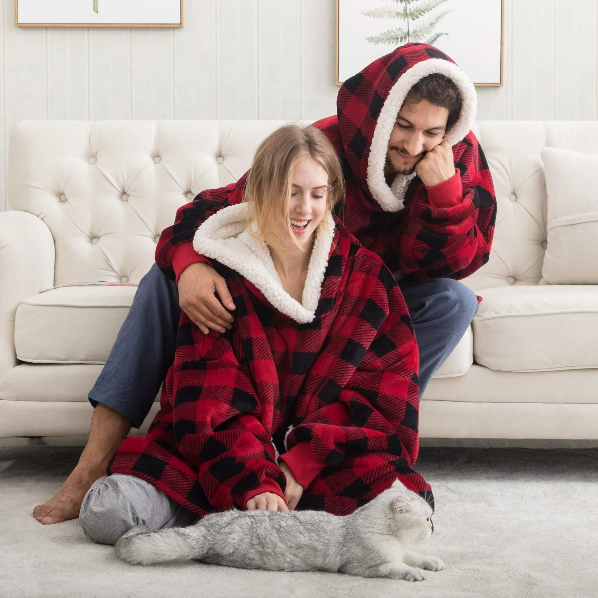 Übergroße Hoodie-Decke aus Fleece mit Sherpa-Futter, großer Kapuze und Kängurutasche, Ansicht 19