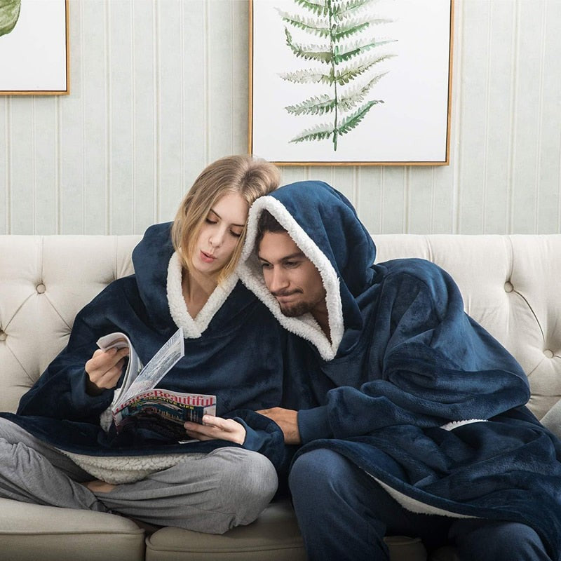 Übergroße Hoodie-Decke aus Fleece mit Sherpa-Futter, großer Kapuze und Kängurutasche, Ansicht 20