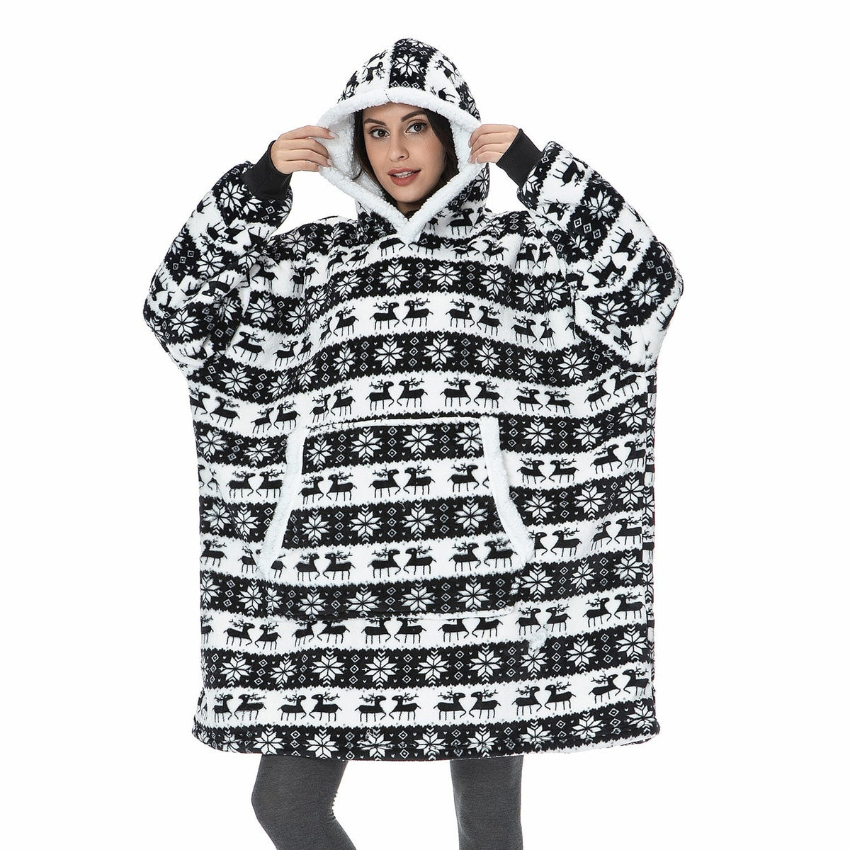 Übergroße Hoodie-Decke aus Fleece mit Sherpa-Futter, großer Kapuze und Kängurutasche, Ansicht 23