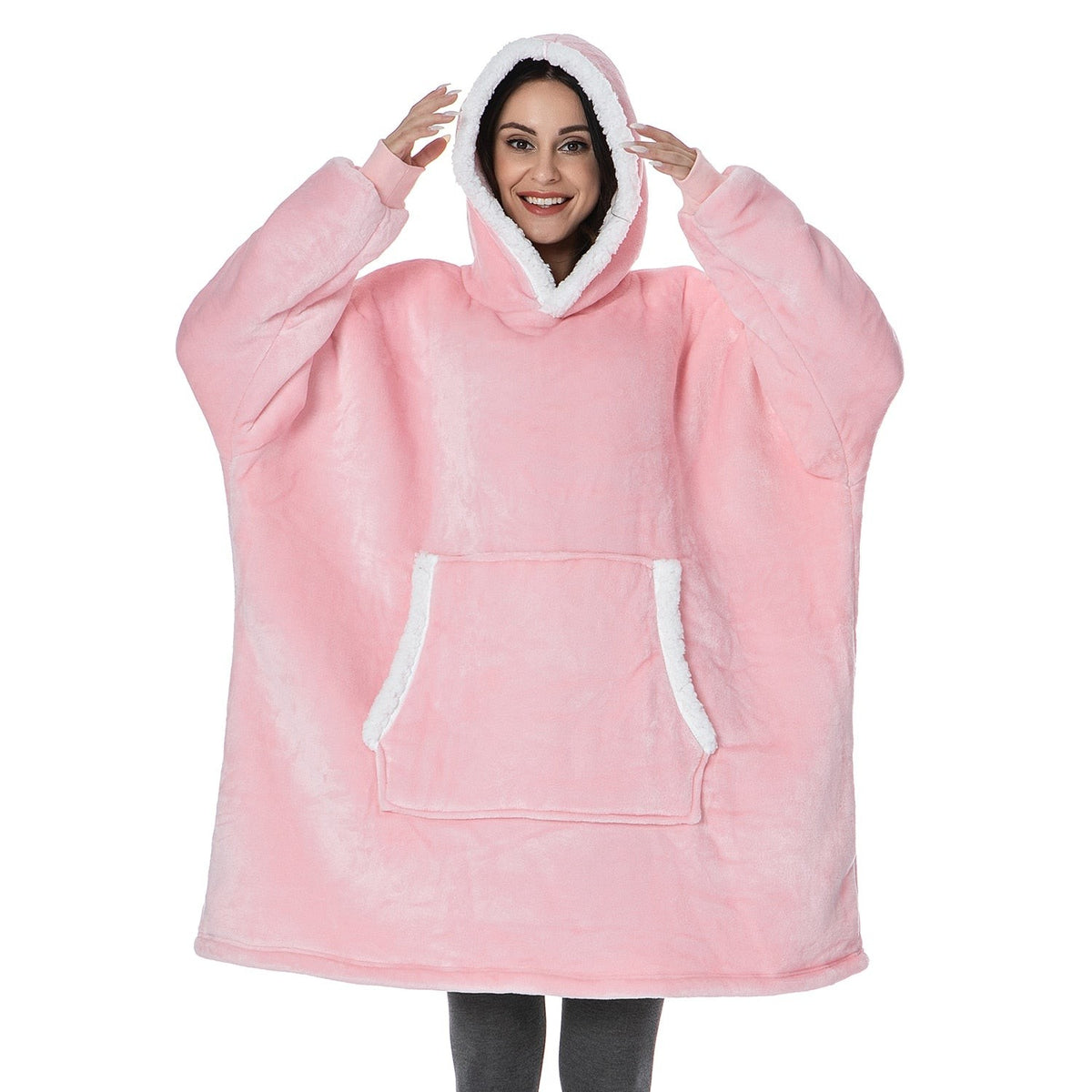 Übergroße Hoodie-Decke aus Fleece mit Sherpa-Futter, großer Kapuze und Kängurutasche, Ansicht 24