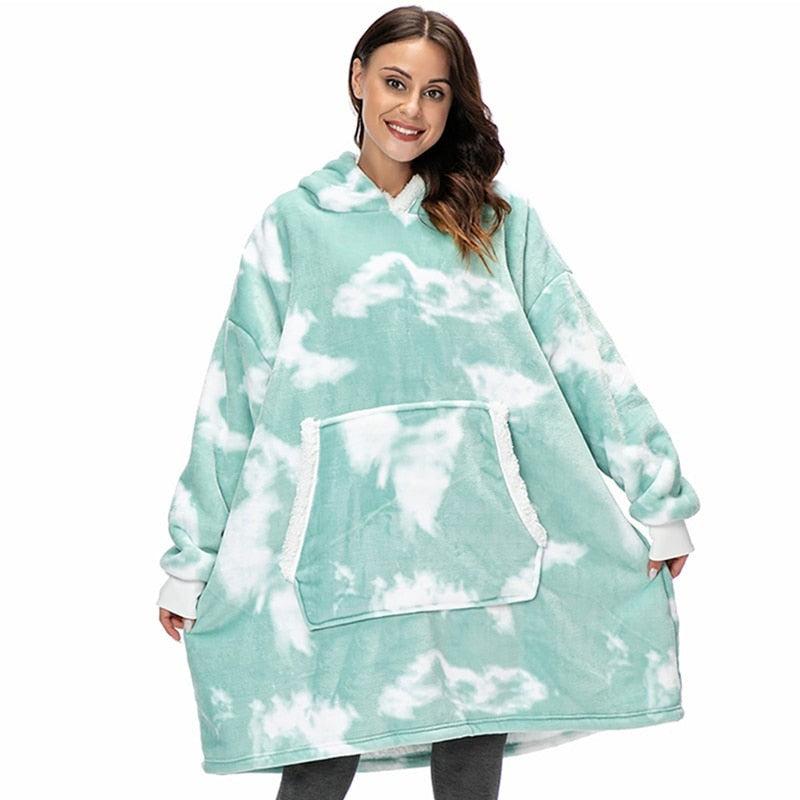 Übergroße Hoodie-Decke aus Fleece mit Sherpa-Futter, großer Kapuze und Kängurutasche, Ansicht 25