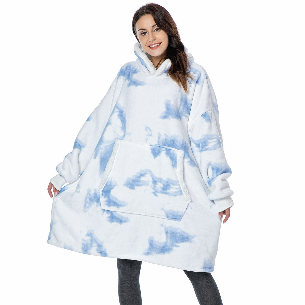 Übergroße Hoodie-Decke aus Fleece mit Sherpa-Futter, großer Kapuze und Kängurutasche, Ansicht 27