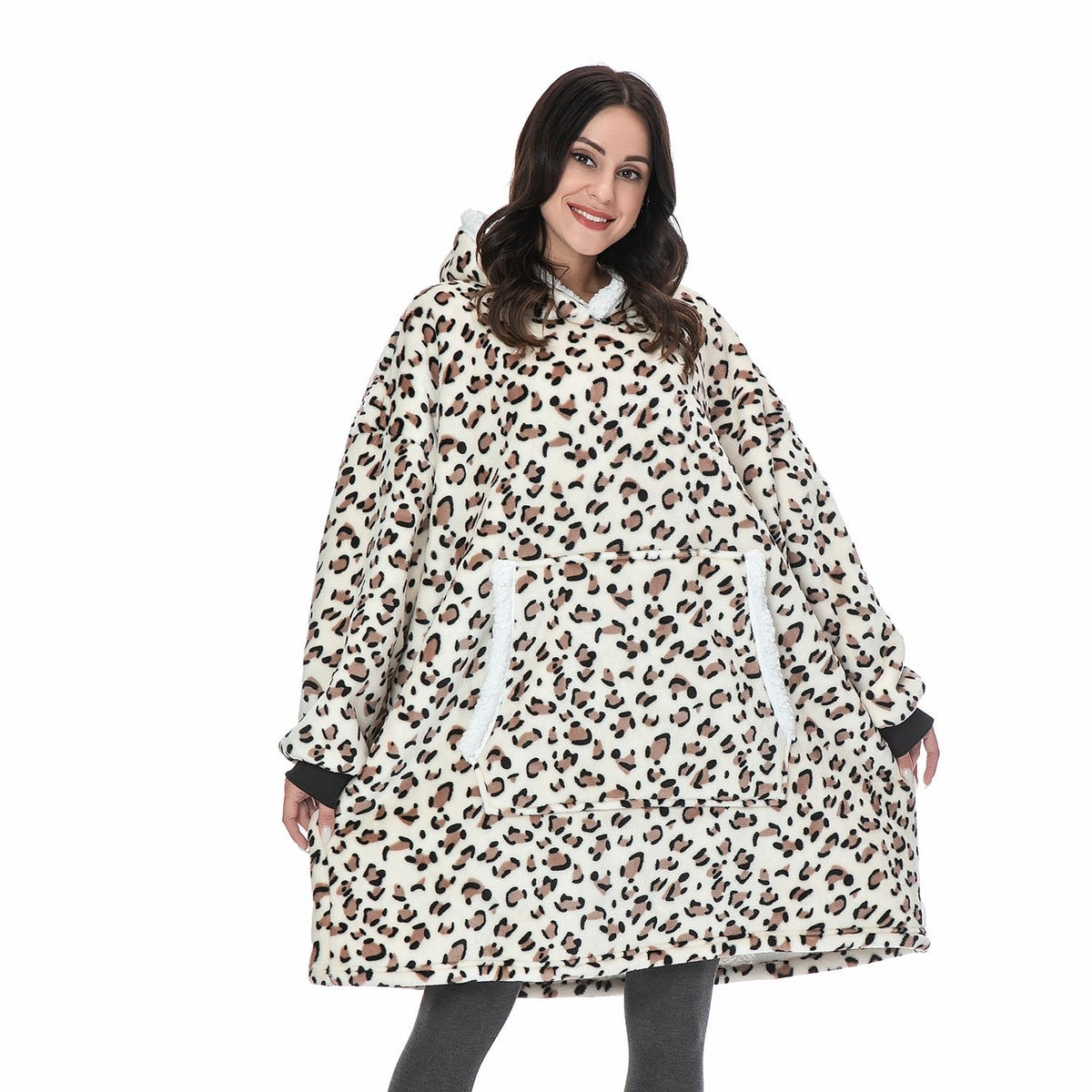Übergroße Hoodie-Decke aus Fleece mit Sherpa-Futter, großer Kapuze und Kängurutasche, Ansicht 28