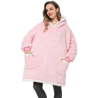 Übergroße Hoodie-Decke aus Fleece mit Sherpa-Futter, großer Kapuze und Kängurutasche, Ansicht 29