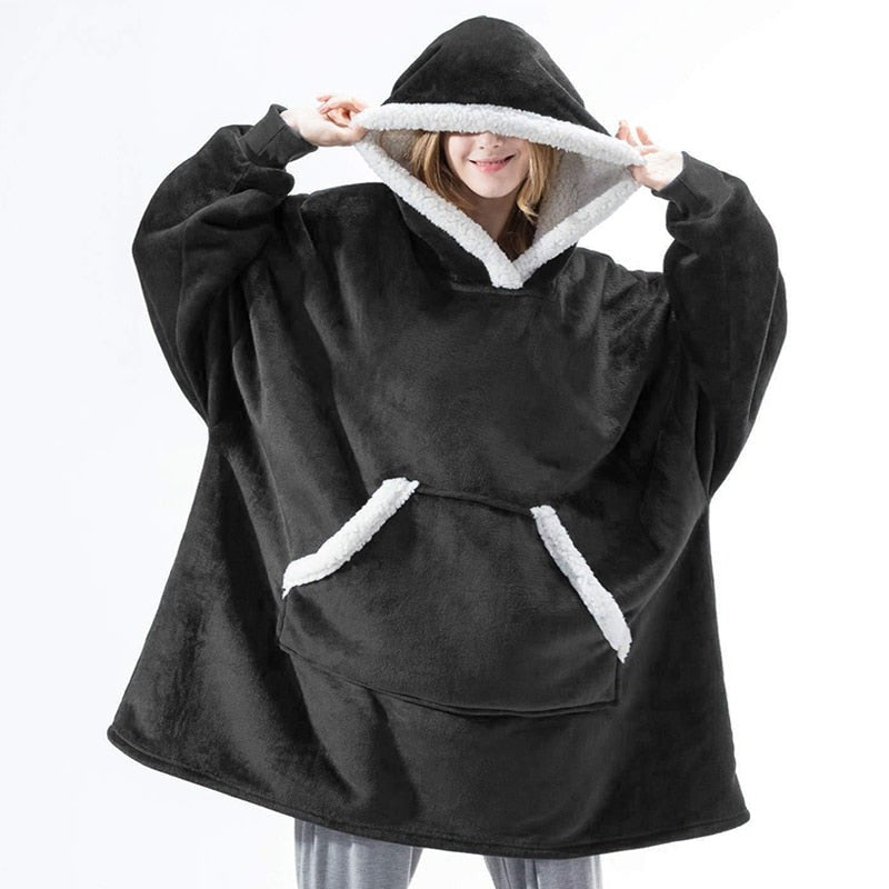 Übergroße Hoodie-Decke aus Fleece mit Sherpa-Futter, großer Kapuze und Kängurutasche, Ansicht 32
