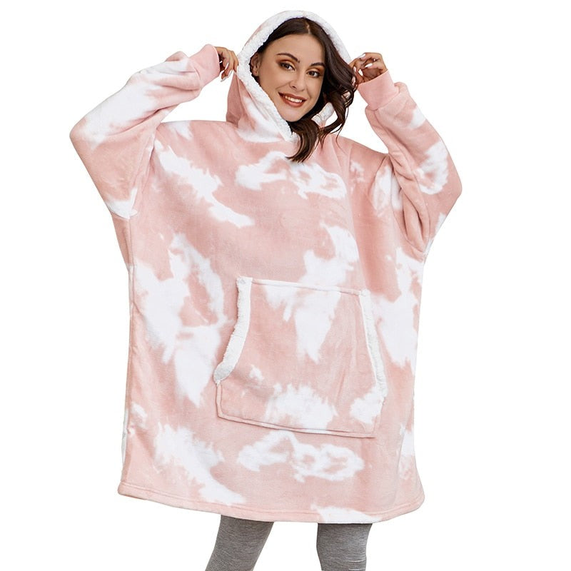 Übergroße Hoodie-Decke aus Fleece mit Sherpa-Futter, großer Kapuze und Kängurutasche, Ansicht 34