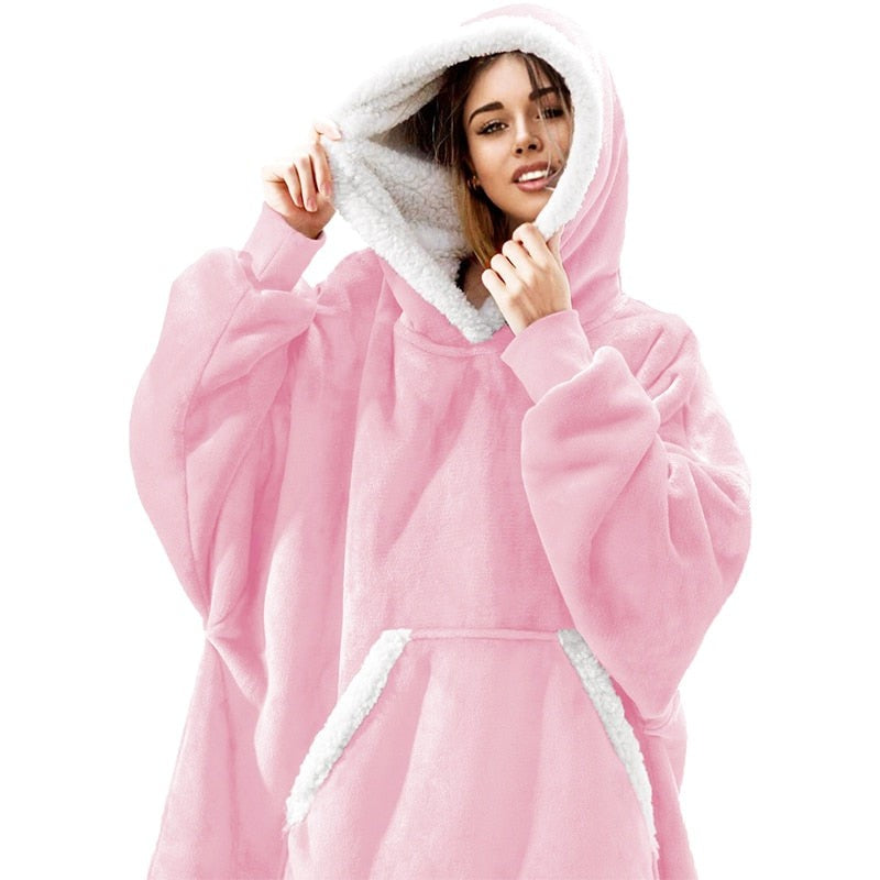 Übergroße Hoodie-Decke aus Fleece mit Sherpa-Futter, großer Kapuze und Kängurutasche, Ansicht 35