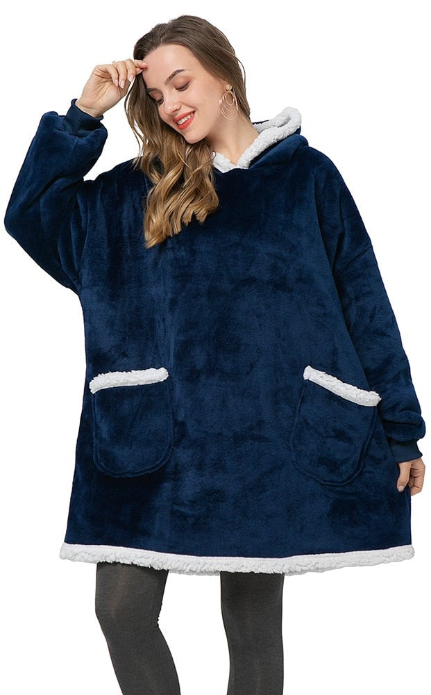 Übergroße Hoodie-Decke aus Fleece mit Sherpa-Futter, großer Kapuze und Kängurutasche, Ansicht 36