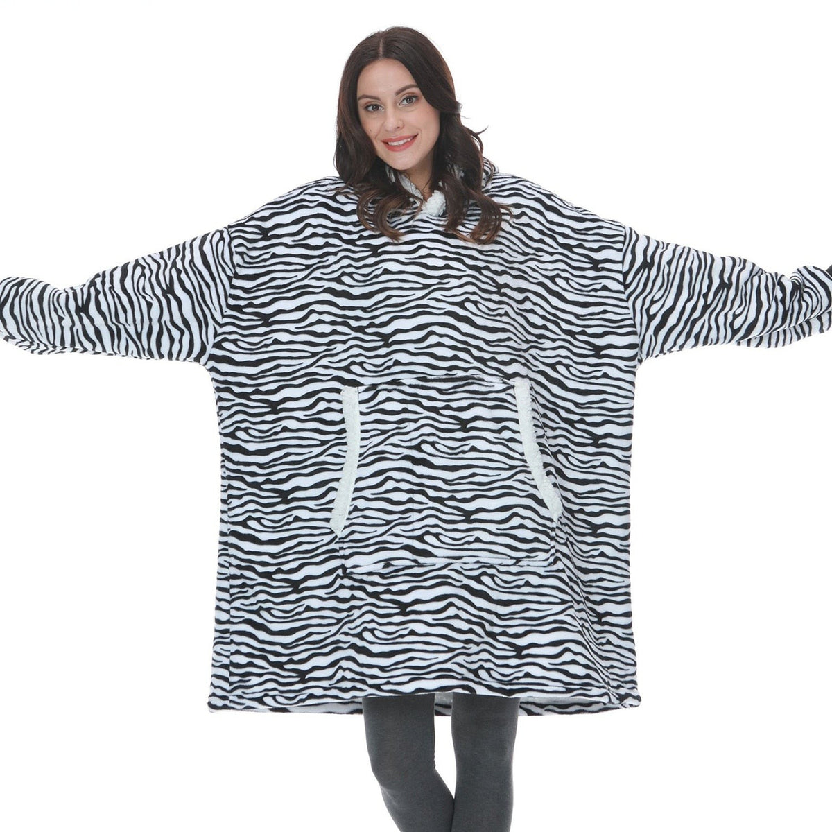 Übergroße Hoodie-Decke aus Fleece mit Sherpa-Futter, großer Kapuze und Kängurutasche, Ansicht 44
