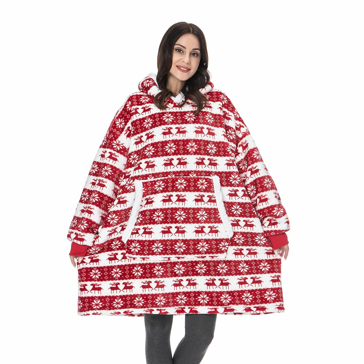 Übergroße Hoodie-Decke aus Fleece mit Sherpa-Futter, großer Kapuze und Kängurutasche, Ansicht 45