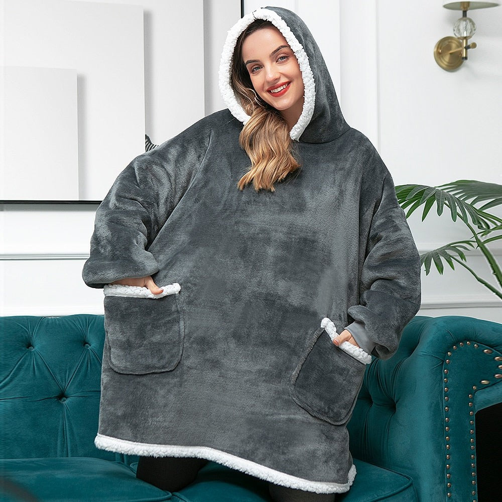 Übergroße Hoodie-Decke aus Fleece mit Sherpa-Futter, großer Kapuze und Kängurutasche, Ansicht 46