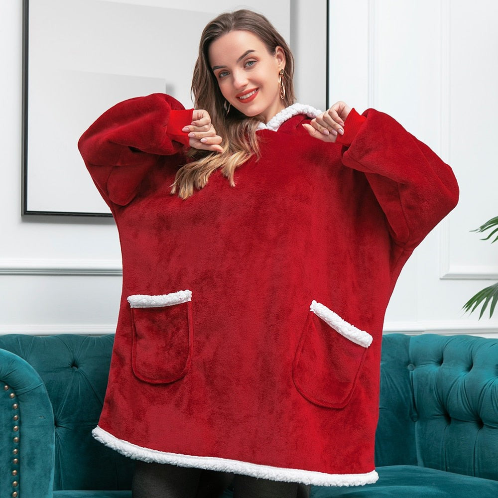 Übergroße Hoodie-Decke aus Fleece mit Sherpa-Futter, großer Kapuze und Kängurutasche, Ansicht 49