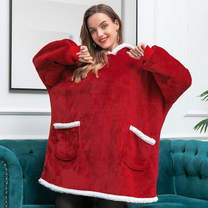 Übergroße Hoodie-Decke aus Fleece mit Sherpa-Futter, großer Kapuze und Kängurutasche, Ansicht 49