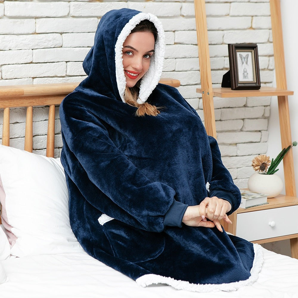 Übergroße Hoodie-Decke aus Fleece mit Sherpa-Futter, großer Kapuze und Kängurutasche, Ansicht 52