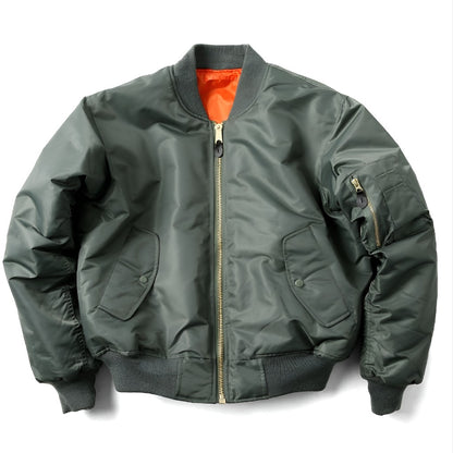 Unisex-Bomberjacke mit Rippstrickkragen, Ärmeltasche und Reißverschluss für Herbst und Winter in Grün