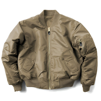 Unisex-Bomberjacke mit Rippstrickkragen, Ärmeltasche und Reißverschluss für Herbst und Winter in Khaki