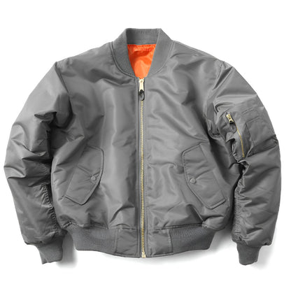 Unisex-Bomberjacke mit Rippstrickkragen, Ärmeltasche und Reißverschluss für Herbst und Winter in Grau