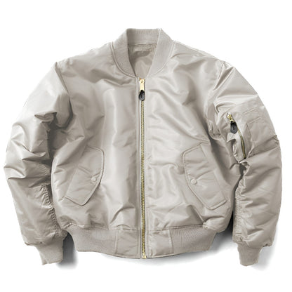 Unisex-Bomberjacke mit Rippstrickkragen, Ärmeltasche und Reißverschluss für Herbst und Winter in Hellgrau