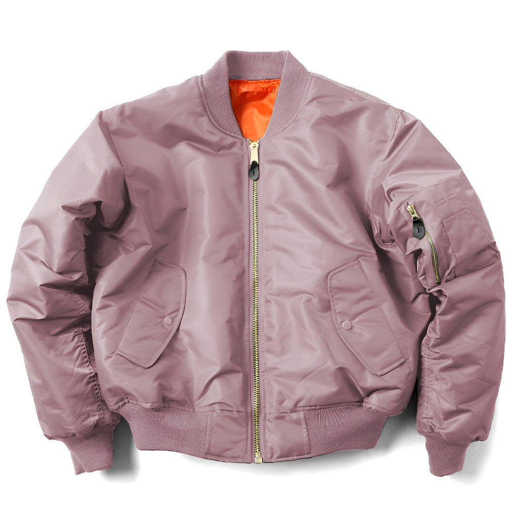 Unisex-Bomberjacke mit Rippstrickkragen, Ärmeltasche und Reißverschluss für Herbst und Winter in Pink