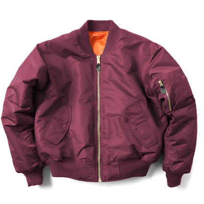 Unisex-Bomberjacke mit Rippstrickkragen, Ärmeltasche und Reißverschluss für Herbst und Winter in Bordeaux