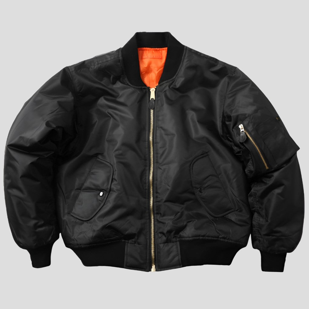 Unisex-Bomberjacke mit Rippstrickkragen, Ärmeltasche und Reißverschluss für Herbst und Winter in Schwarz