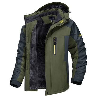 Unisex-Outdoor-Winterjacke mit Kapuze, Fleecefutter und winddichter, wasserabweisender Außenschicht in Grün