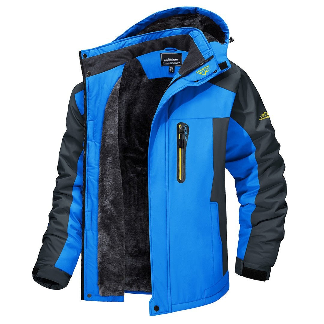 Unisex-Outdoor-Winterjacke mit Kapuze, Fleecefutter und winddichter, wasserabweisender Außenschicht in Blau