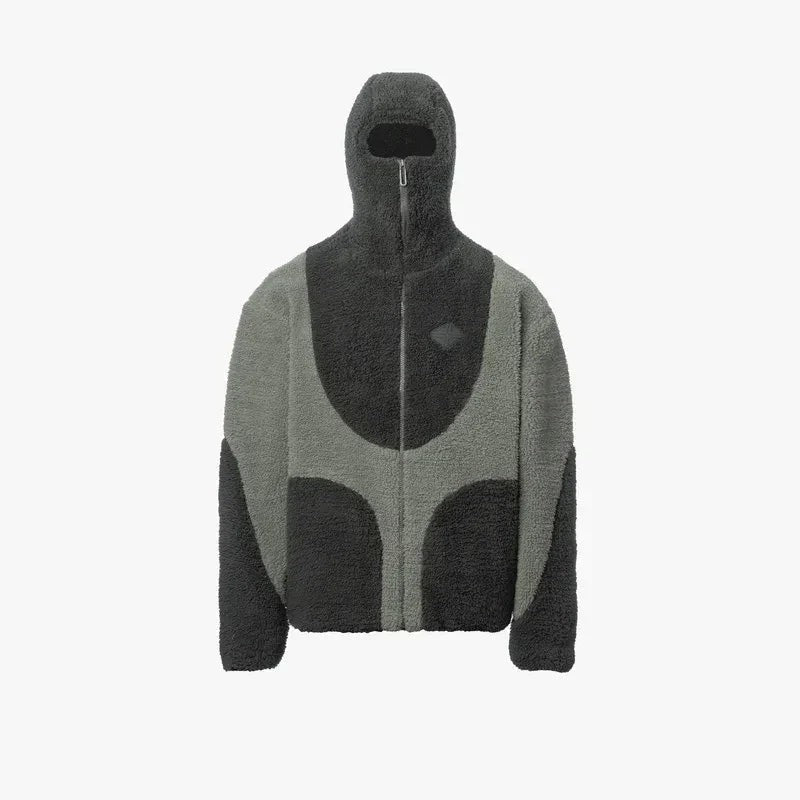 Unisex-Teddyfleece-Kapuzenjacke mit durchgehendem Reißverschluss und Colourblock-Design in Grau
