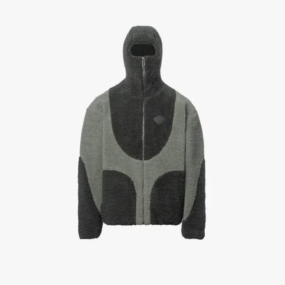 Unisex-Teddyfleece-Kapuzenjacke mit durchgehendem Reißverschluss und Colourblock-Design in Grau
