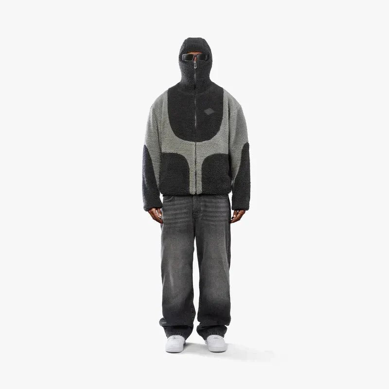 Unisex-Teddyfleece-Kapuzenjacke mit durchgehendem Reißverschluss und Colourblock-Design, Ansicht 5