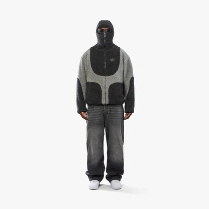 Unisex-Teddyfleece-Kapuzenjacke mit durchgehendem Reißverschluss und Colourblock-Design, Ansicht 5