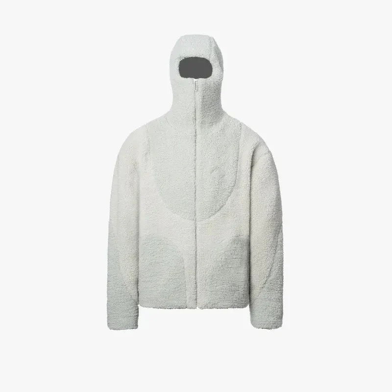 Unisex-Teddyfleece-Kapuzenjacke mit durchgehendem Reißverschluss und Colourblock-Design in Weiß