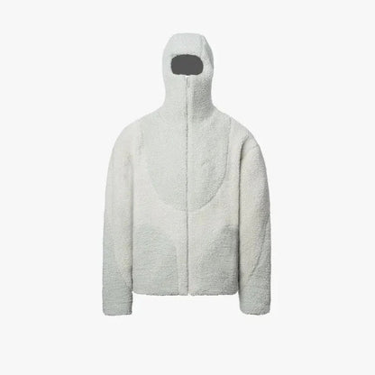 Unisex-Teddyfleece-Kapuzenjacke mit durchgehendem Reißverschluss und Colourblock-Design in Weiß