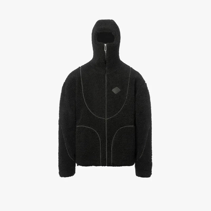 Unisex-Teddyfleece-Kapuzenjacke mit durchgehendem Reißverschluss und Colourblock-Design in Schwarz