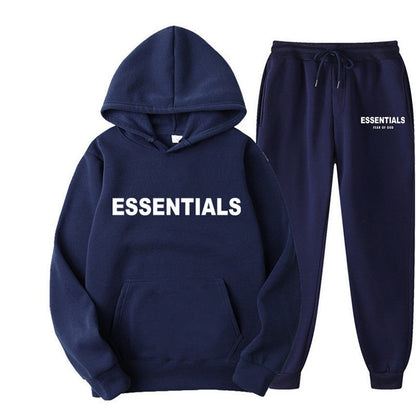 Unisex Trainingsanzug aus atmungsaktivem Stretchstoff mit Kapuzenpullover und Jogginghose in Marineblau