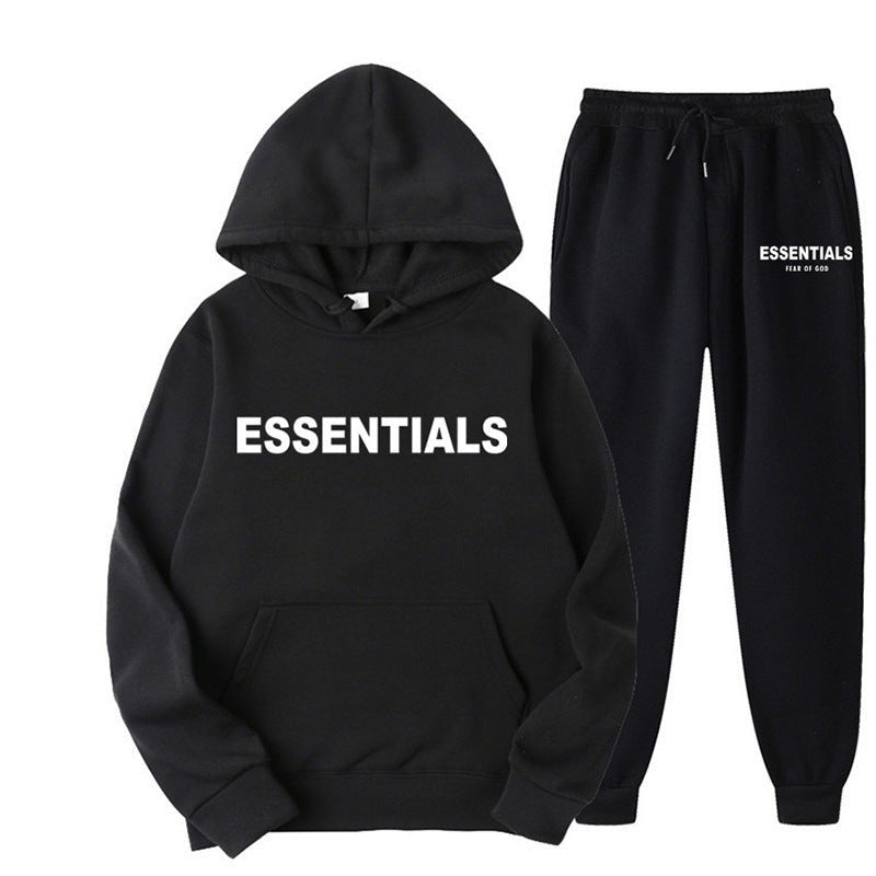 Unisex Trainingsanzug aus atmungsaktivem Stretchstoff mit Kapuzenpullover und Jogginghose in Schwarz