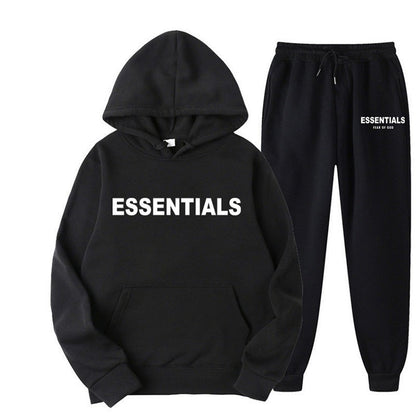 Unisex Trainingsanzug aus atmungsaktivem Stretchstoff mit Kapuzenpullover und Jogginghose in Schwarz