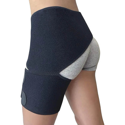 Verstellbare Hüftbandage mit Oberschenkelmanschette und Klettverschluss für Damen und Herren in Schwarz