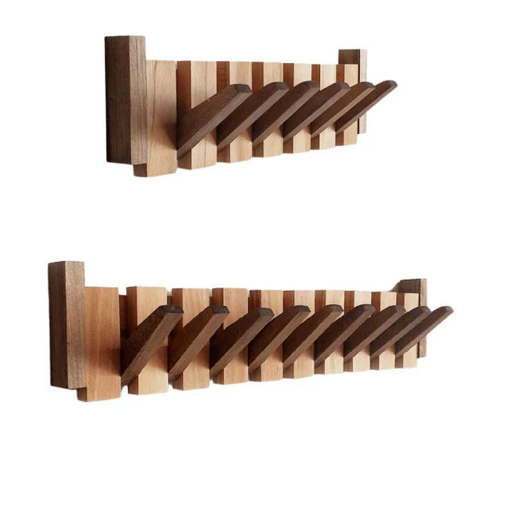 Wandgarderobe aus Massivholz im Klaviertasten-Design mit ausklappbaren Haken, Ansicht 9