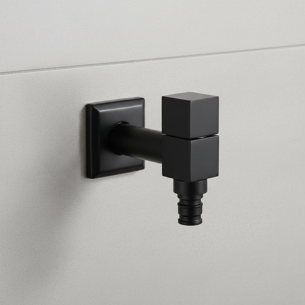 Wandwasserhahn aus Messing in Mattschwarz mit G1/2-Anschluss für Garten, Bad und Waschmaschine, Ansicht 3