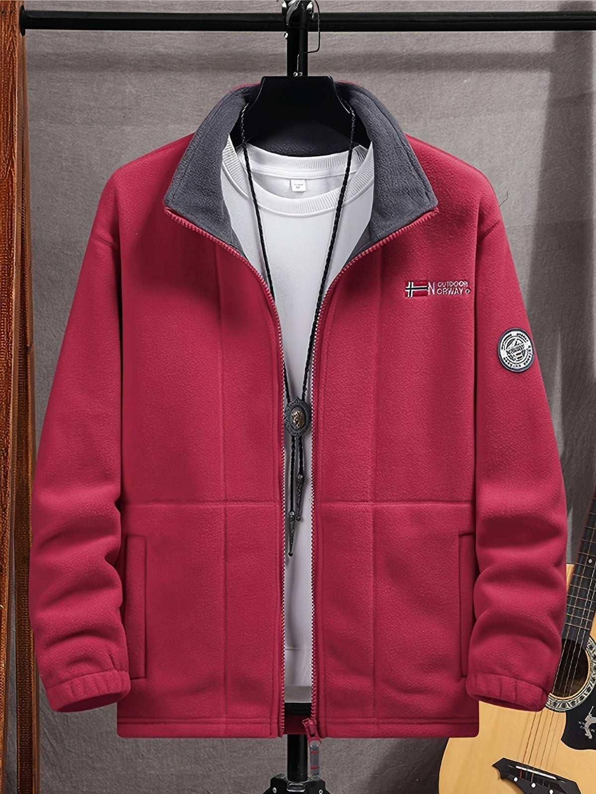 Warme Fleecejacke für Herren mit Stehkragen, Reißverschlusstaschen und Fleecefutter, Ansicht 7