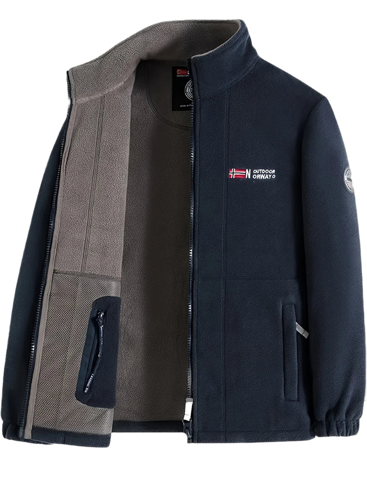 Warme Fleecejacke für Herren mit Stehkragen, Reißverschlusstaschen und Fleecefutter in Dunkelblau