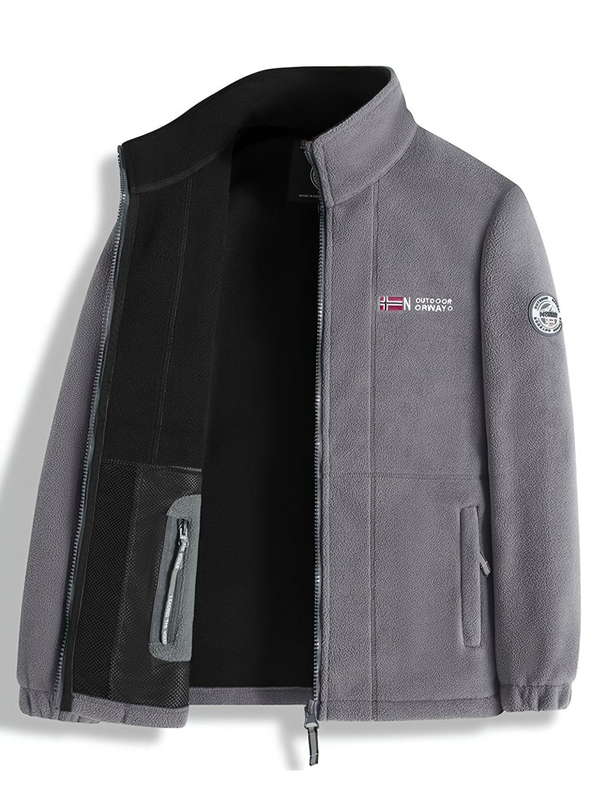 Warme Fleecejacke für Herren mit Stehkragen, Reißverschlusstaschen und Fleecefutter in Grau
