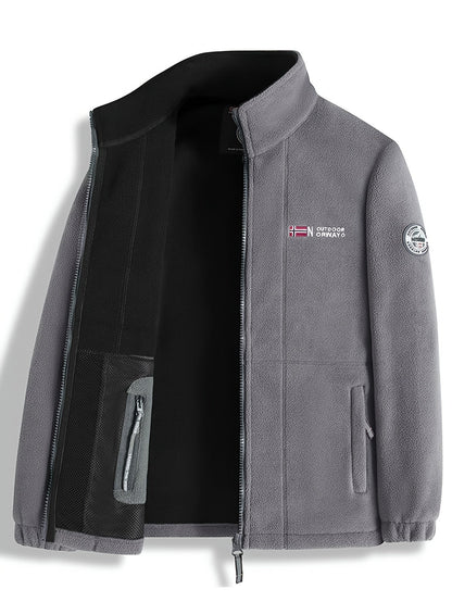 Warme Fleecejacke für Herren mit Stehkragen, Reißverschlusstaschen und Fleecefutter in Grau