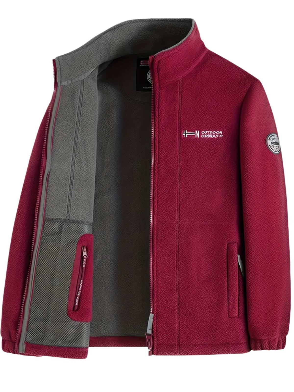 Warme Fleecejacke für Herren mit Stehkragen, Reißverschlusstaschen und Fleecefutter in Rot