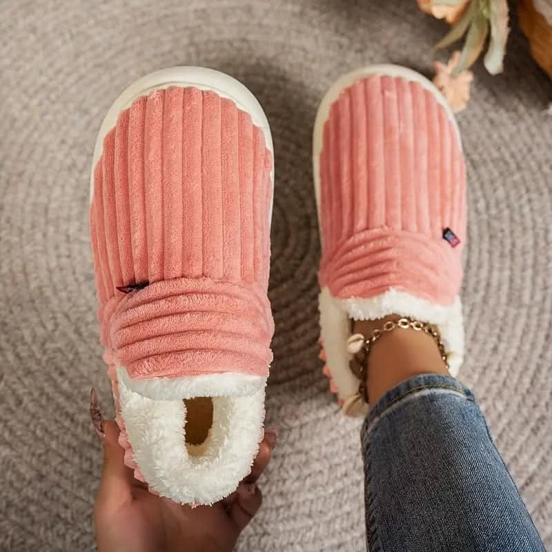 Warme Thermo-Hausschuhe mit veganem Fleecefutter und rutschfester Gummisohle in Rosa